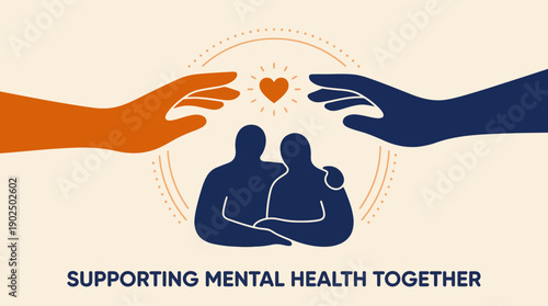Supporting Mental Health Together Concept with Caring Hands and Heart