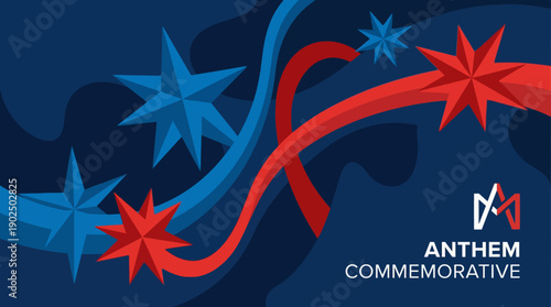 Abstract Anthem Commemorative Background with Patriotic Stars and Ribbons