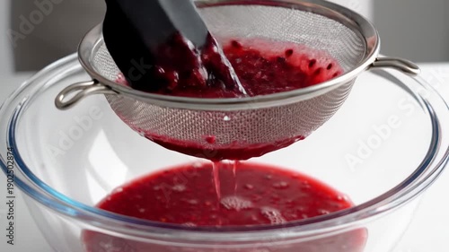 Wallpaper Mural Sieving fresh raspberry sauce for smooth culinary creations Torontodigital.ca