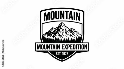 Vintage Mountain Expedition Badge Logo with Peak and Forest Silhouette