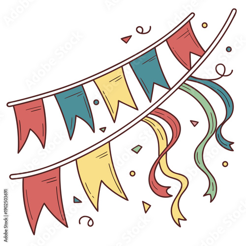 Red ribbon and colorful flags vector illustration for casino and playing cards design