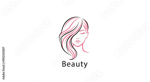 Elegant Line Art of a Womans Face with Flowing Hair.