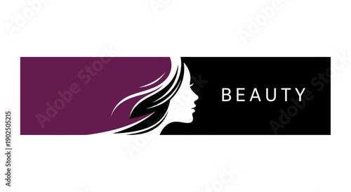 Elegant Woman Profile Silhouette with Flowing Hair and Beauty Text.