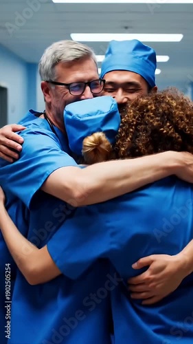 Wallpaper Mural Medical Team Group Hug in Hospital Hallway Emotional Support Moment Torontodigital.ca