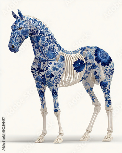 Animal skeleton adorned with flowers