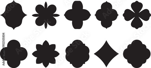 Islamic window black silhouette shape collection. Arabic, muslim architecture frame. Traditional, oriental design