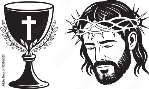 jesus christ head with crown of thorns and holy grail