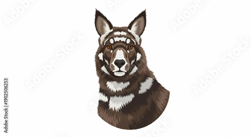 Portrait of a stylized wolf with tribal markings.