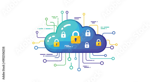 Illustration symbolizing secure cloud computing data storage and digital information protection technology
