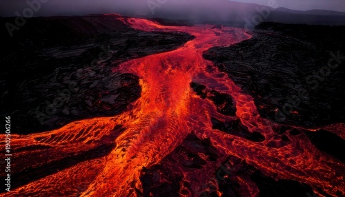 Wallpaper Mural Fiery River of Lava Flowing Across Dark Landscape. Torontodigital.ca