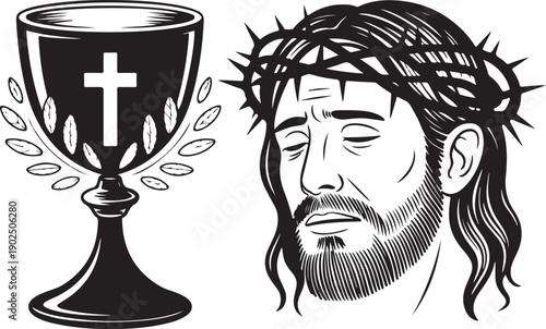 jesus christ head with crown of thorns and holy grail