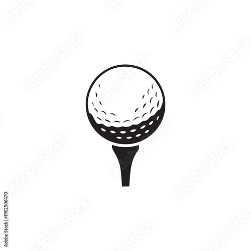 Minimalist golf ball resting on a tee illustrated in black and white with clean lines and bold contrast