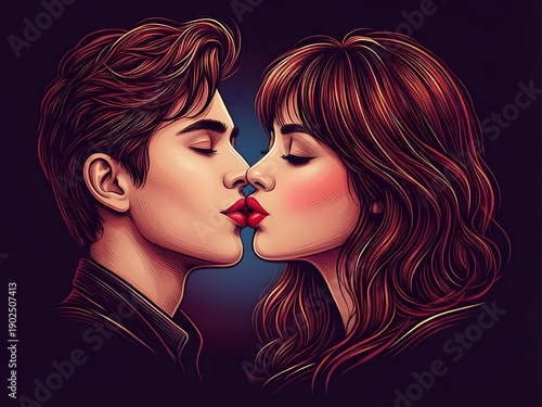 Young couple kissing portrait
