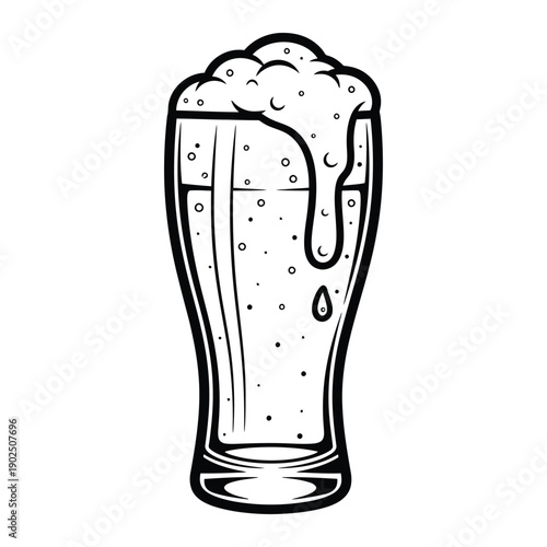 A Frothy Beer in a Tall Glass, Black and White