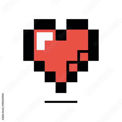 Pixelated heart icon in retro style with black and red blocks digital art minimalist design love emblem modern graphic