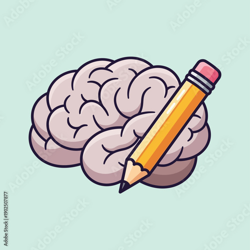 Brain with Pencil Illustration Concept.