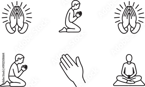 Prayer icons set. Outline set of prayer vector icons for web design isolated on transparent background