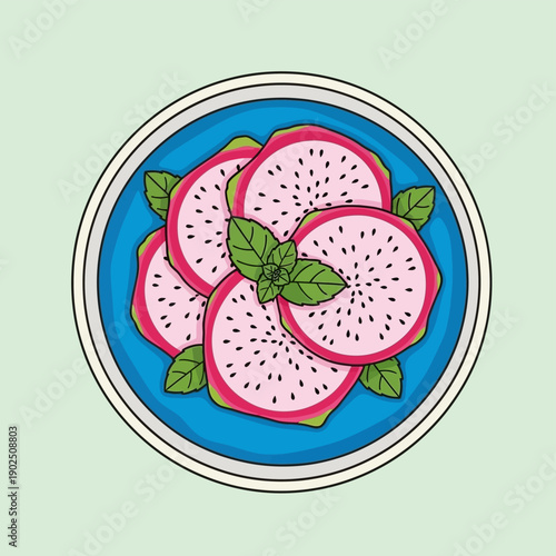 Dragon Fruit Slices on Plate.