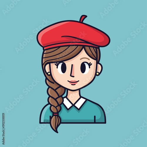 Cartoon Girl Wearing Red Beret.