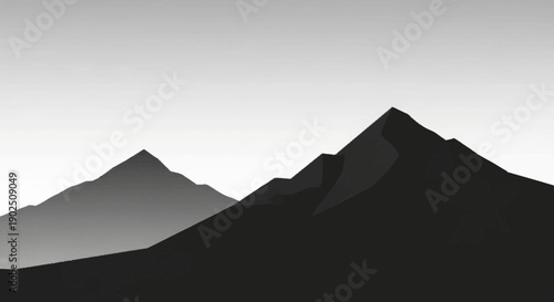 Minimalist Mountain Peaks in Grayscale Silhouette.