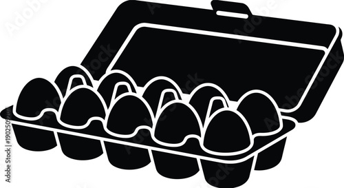 Open Egg Carton with 10 Eggs Silhouette Vector