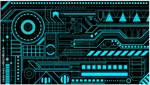 Abstract futuristic circuit board design with glowing cyan lines