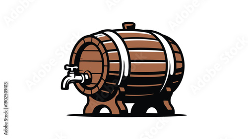 Wooden barrel with tap on stand brown white