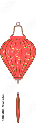 Illustration of red Vietnamese lantern with floral design.