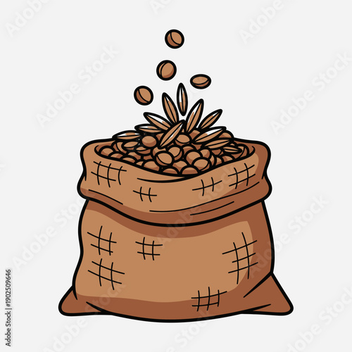 Coffee Beans in Burlap Sack.