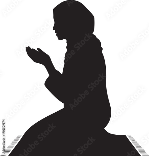 Religious woman praying in ramadan silhouette vector illustration isolated on a white background