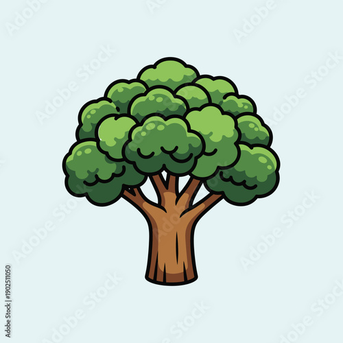 Cartoon Tree with Green Leaves.