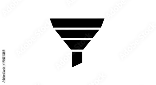 Black silhouette of a funnel filter icon representing data processing and sales conversion on an isolated white background.