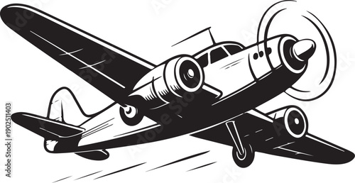 Silhouette of a fast moving plane with speed lines, representing motion and acceleration. Isolated on a white background. Vector illustration