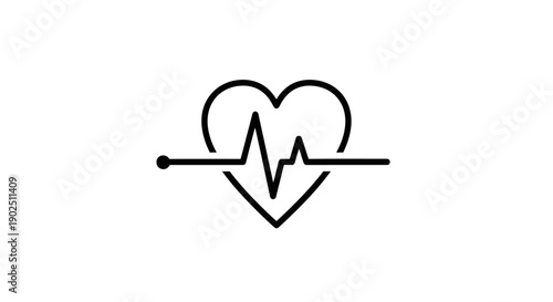 Heart with EKG Line Beat Medical Icon Isolated White Background