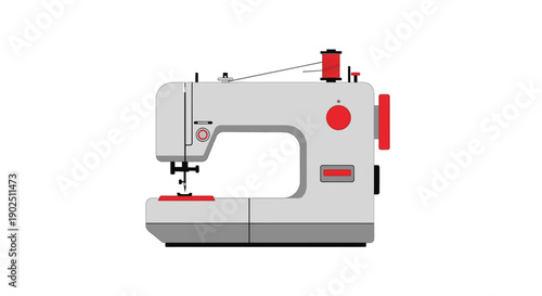 Modern Sewing Machine Icon with Thread and Needle, Symbolizing Tailoring, Craftsmanship, and Fashion, isolated white background.