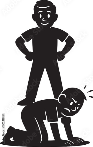 A Man stand on other man's back when other is sit on knee in black and white silhouette vectors with transparent background 