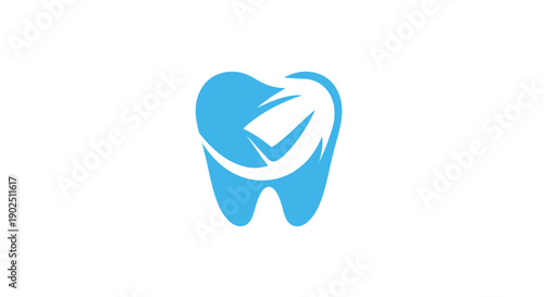 Healthy Dental Tooth with Checkmark Logo Icon, isolated white background