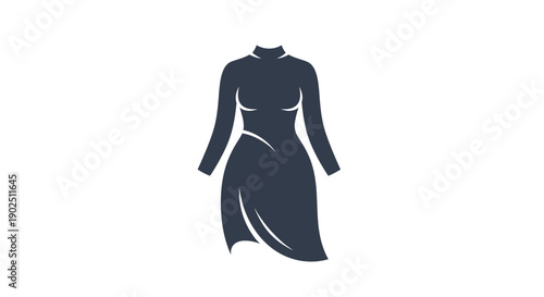 Dark Blue Woman's Dress Icon Symbolizing Fashion Clothing and Style on an Isolated White Background