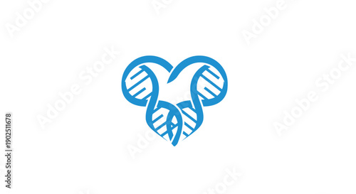 Blue DNA Double Helix Forming a Heart Shape Symbolizing Genetics Health and Medical Science on an Isolated White Background