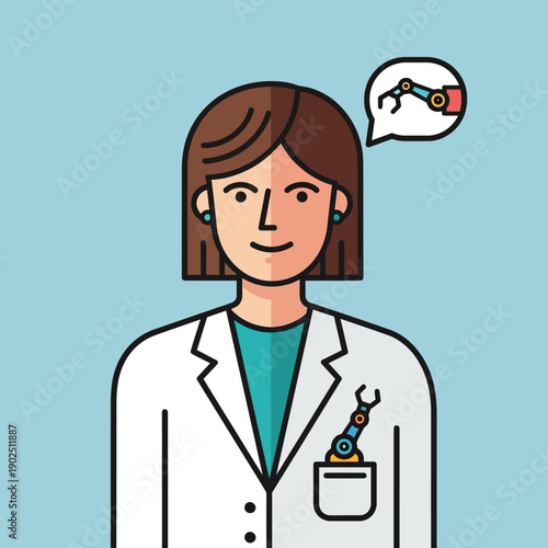Female Scientist Cartoon Character Illustration.