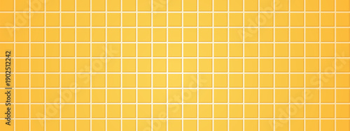 Yellow kitchen background with tile bathroom wall and pattern shelf product. Square 3d stand with pedestal empty up and backdrop ceramic geometric. Mock realistic yellow with color abstract tile.