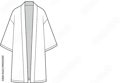 A Light Gray Kimono Style Robe with Wide Sleeves and a V- Neckline v-neckline