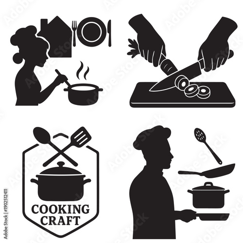Culinary arts collection featuring cooking, chopping, and chef silhouettes.