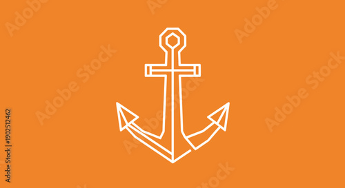 Simple Outline Anchor Illustration on Orange Background.