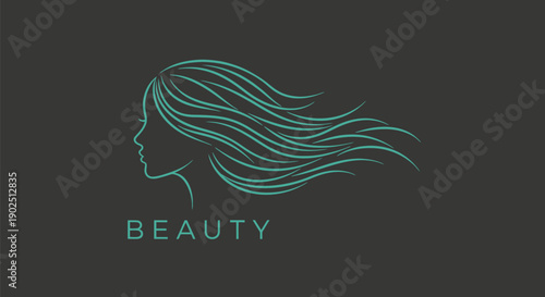 Elegant Womans Profile with Flowing Hair Logo Design.