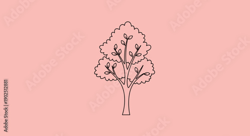 Simple Outline Drawing of a Tree with Leaves.
