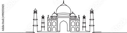 Taj Mahal Hand Drawn, India Agra - Line art vector illustration