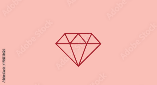 Simple Red Diamond Icon on Pink Background.