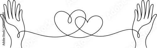 Two hand with two heart line art style vector illustration