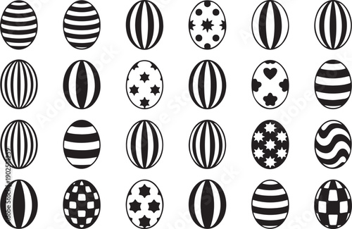 Vector easter egg icons. Happy paschal ostern eggs with floral and lines patterns isolated on transparent background